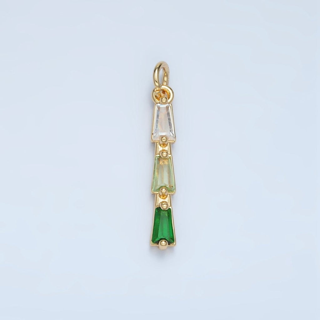 24K Gold plated Blue, Pink, Purple, Green Gradient Baguette CZ Linear Charm | AG900 AG901