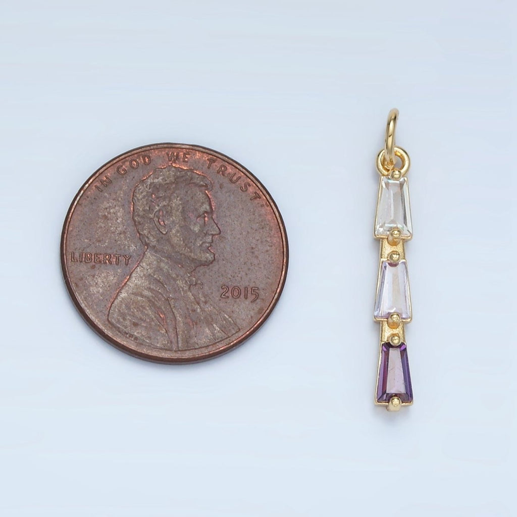 24K Gold plated Blue, Pink, Purple, Green Gradient Baguette CZ Linear Charm | AG900 AG901