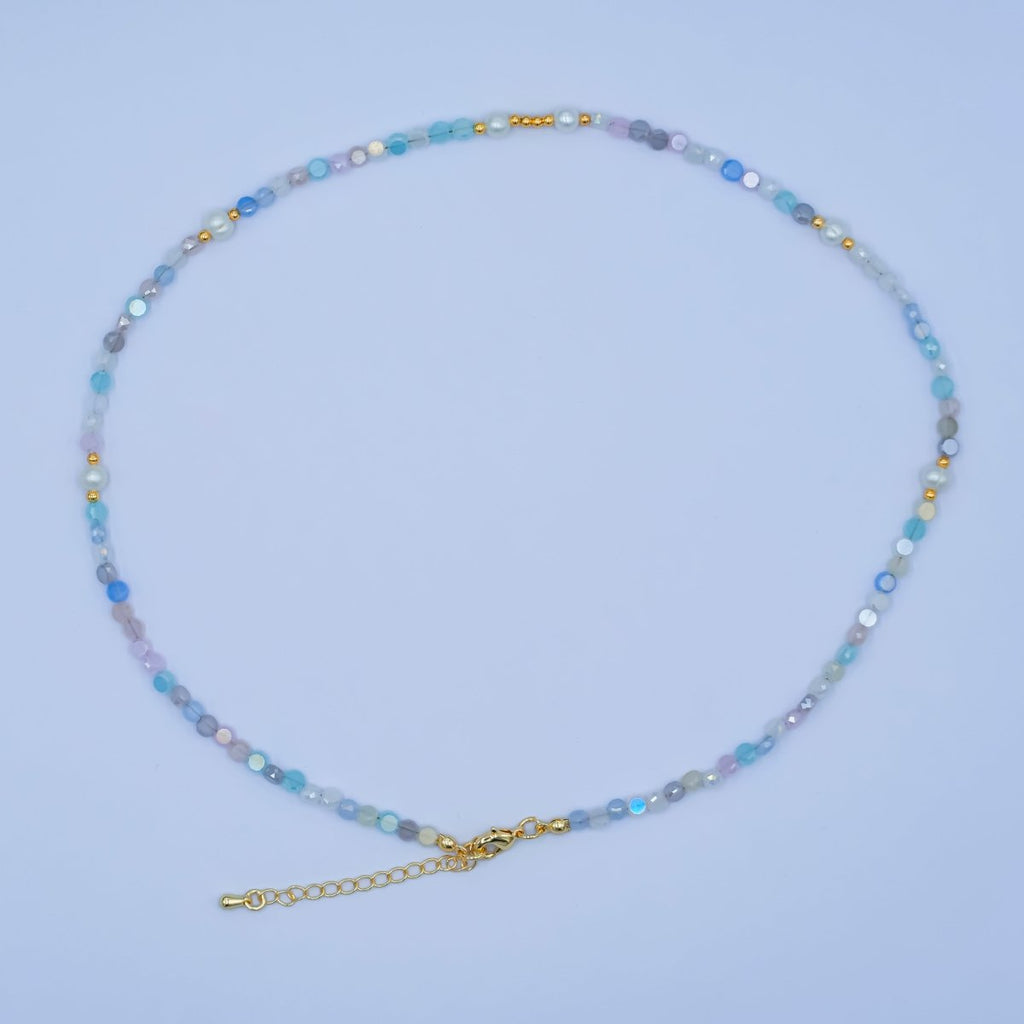 24K Gold plated Blue Purple Multicolor Flat Gemstone 17.5 Inch Necklace | WA - 2970 - DLUXCA