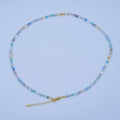 24K Gold plated Blue Purple Multicolor Flat Gemstone 17.5 Inch Necklace | WA - 2970 - DLUXCA