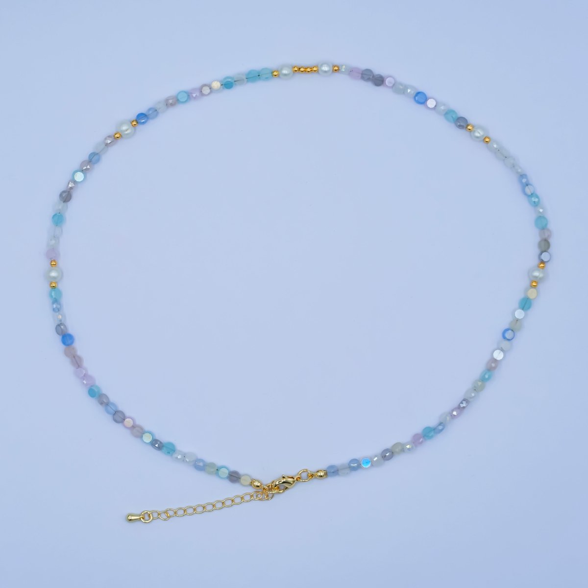24K Gold plated Blue Purple Multicolor Flat Gemstone 17.5 Inch Necklace | WA - 2970 - DLUXCA