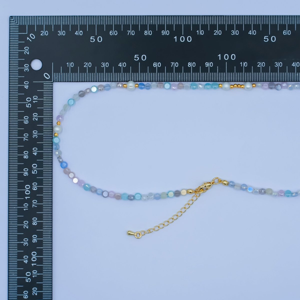 24K Gold plated Blue Purple Multicolor Flat Gemstone 17.5 Inch Necklace | WA - 2970 - DLUXCA