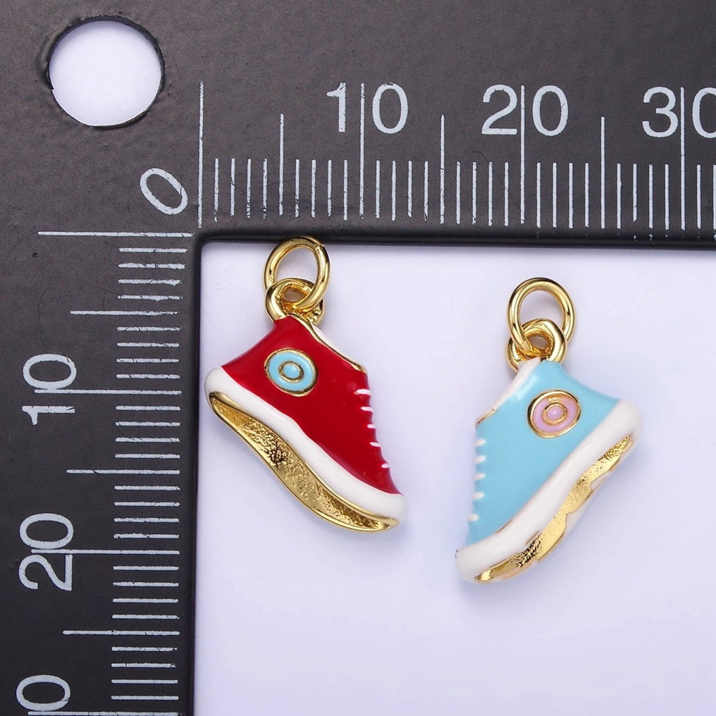24K Gold plated Blue, Red Enamel Sneakers Shoe Mini Charm | C649 - DLUXCA