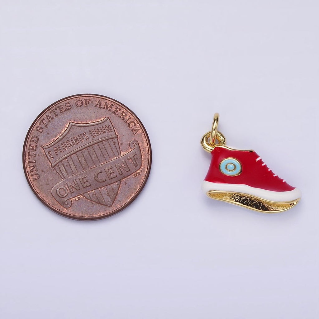 24K Gold plated Blue, Red Enamel Sneakers Shoe Mini Charm | C649 - DLUXCA