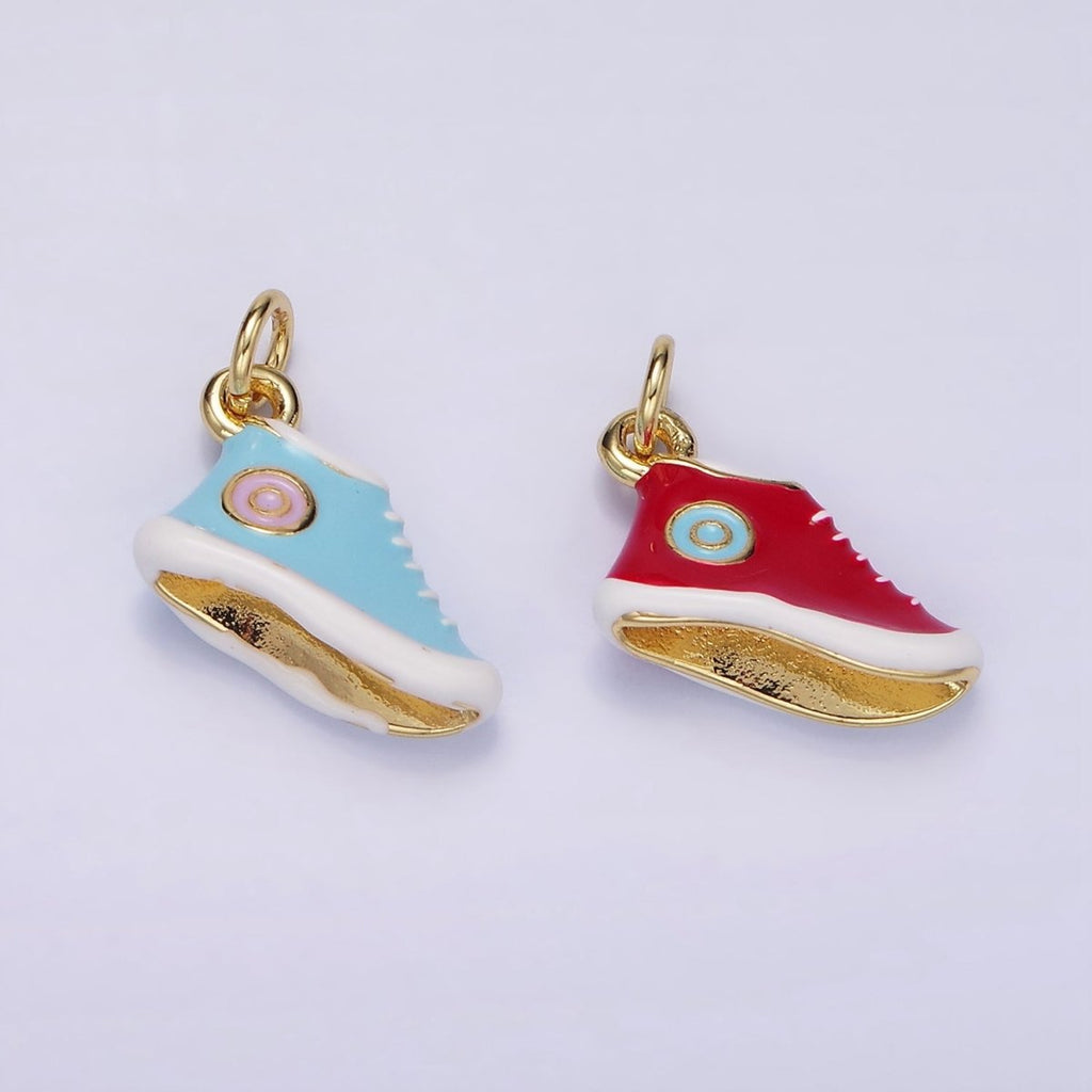 24K Gold plated Blue, Red Enamel Sneakers Shoe Mini Charm | C649 - DLUXCA