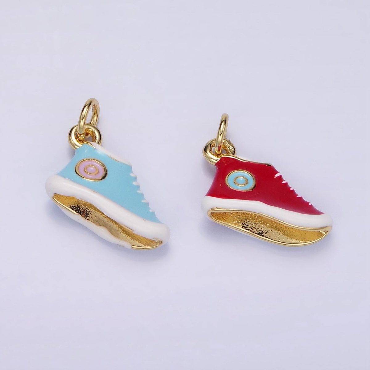 24K Gold plated Blue, Red Enamel Sneakers Shoe Mini Charm | C649 - DLUXCA