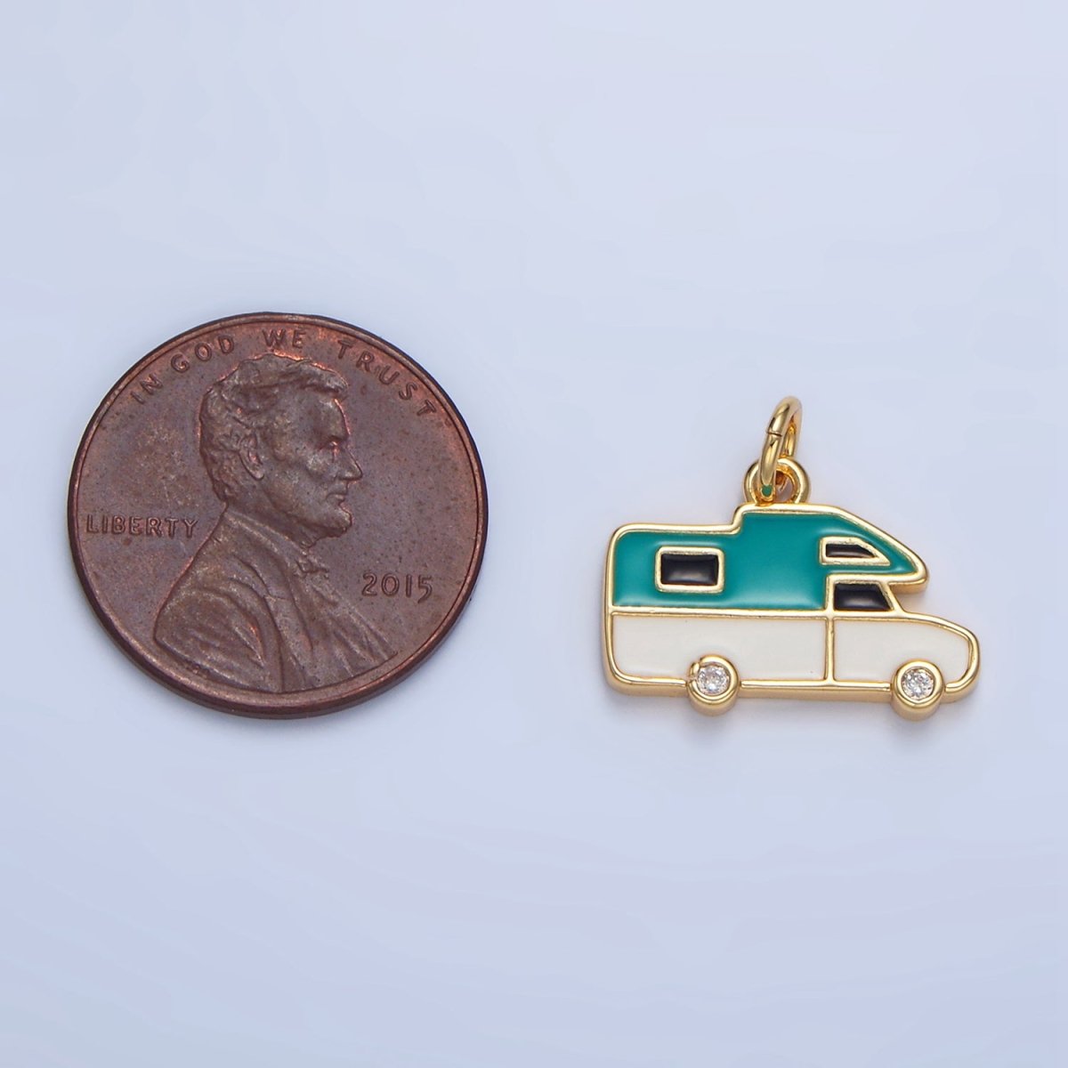 24K Gold plated Blue, Red Enamel Trailer Van Vehicle Travel Charm | X620
