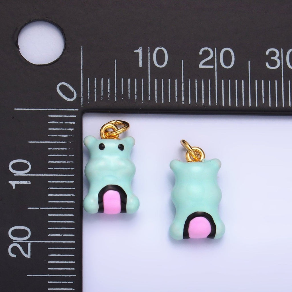 24K Gold plated Blue Rotund Hippopotamus Multidimensional 3D Animal Charm | W259 - DLUXCA