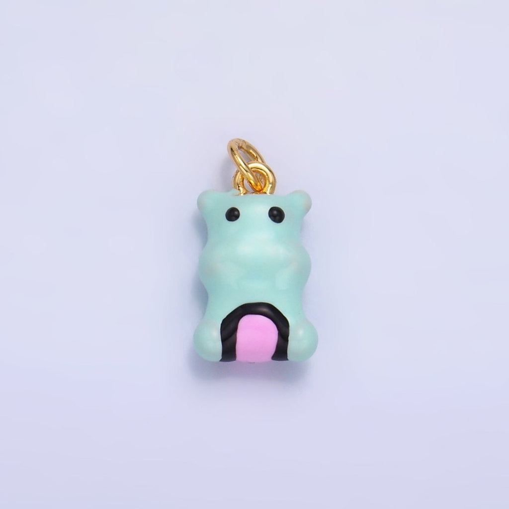 24K Gold plated Blue Rotund Hippopotamus Multidimensional 3D Animal Charm | W259 - DLUXCA