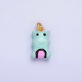 24K Gold plated Blue Rotund Hippopotamus Multidimensional 3D Animal Charm | W259 - DLUXCA