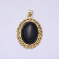 24K Gold plated Blue Tiger's Eye Dark Oval stone Pendant Statement Tiger eye Charm necklace AA289 - DLUXCA