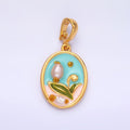 24K Gold plated Blue Tulip Flower With Pearl Snap Bail Pendant | AA1468 