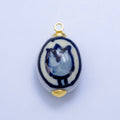 24K Gold plated Blue Tulip Flowers White Ceramic Drop Charm | W - 075 - DLUXCA