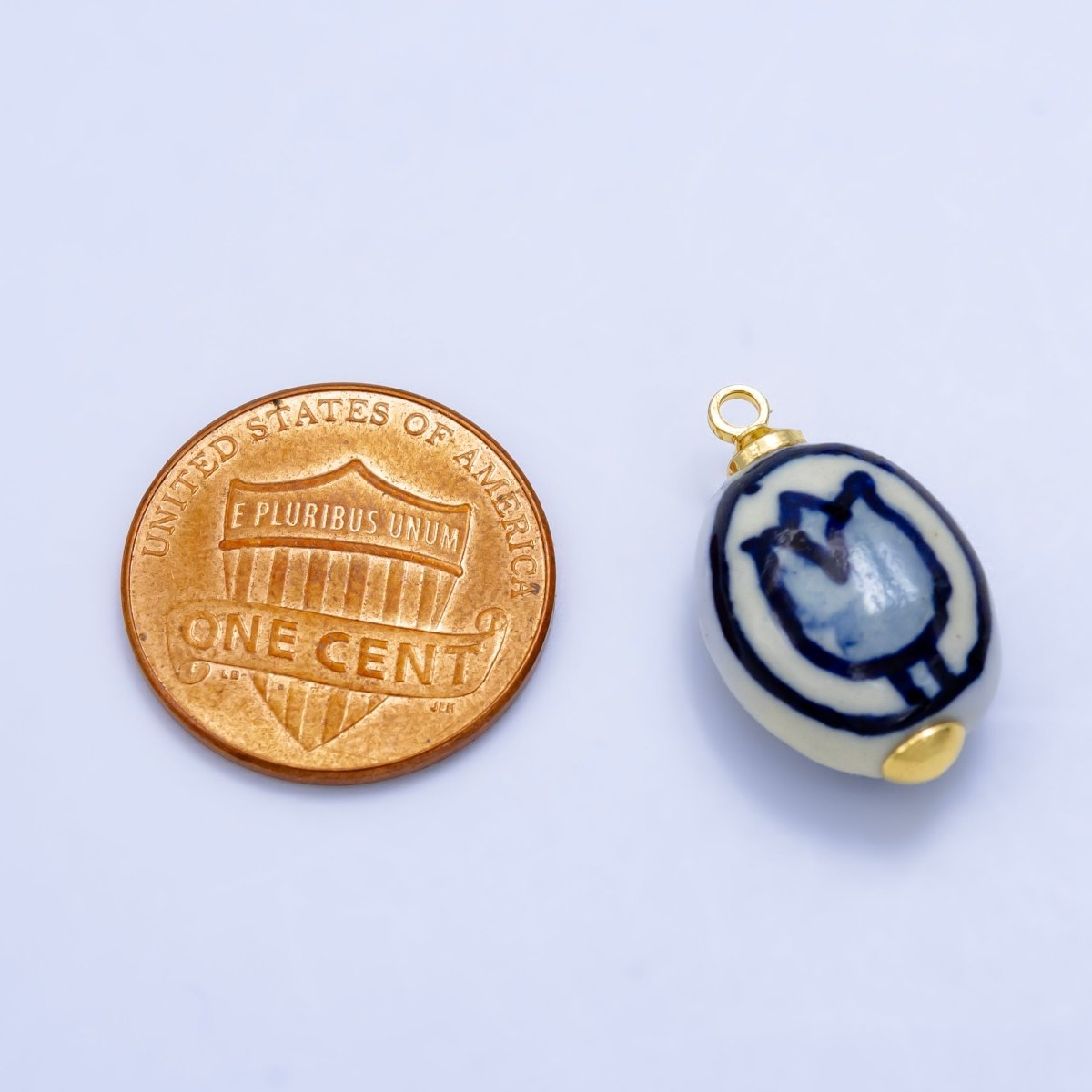 24K Gold plated Blue Tulip Flowers White Ceramic Drop Charm | W - 075 - DLUXCA