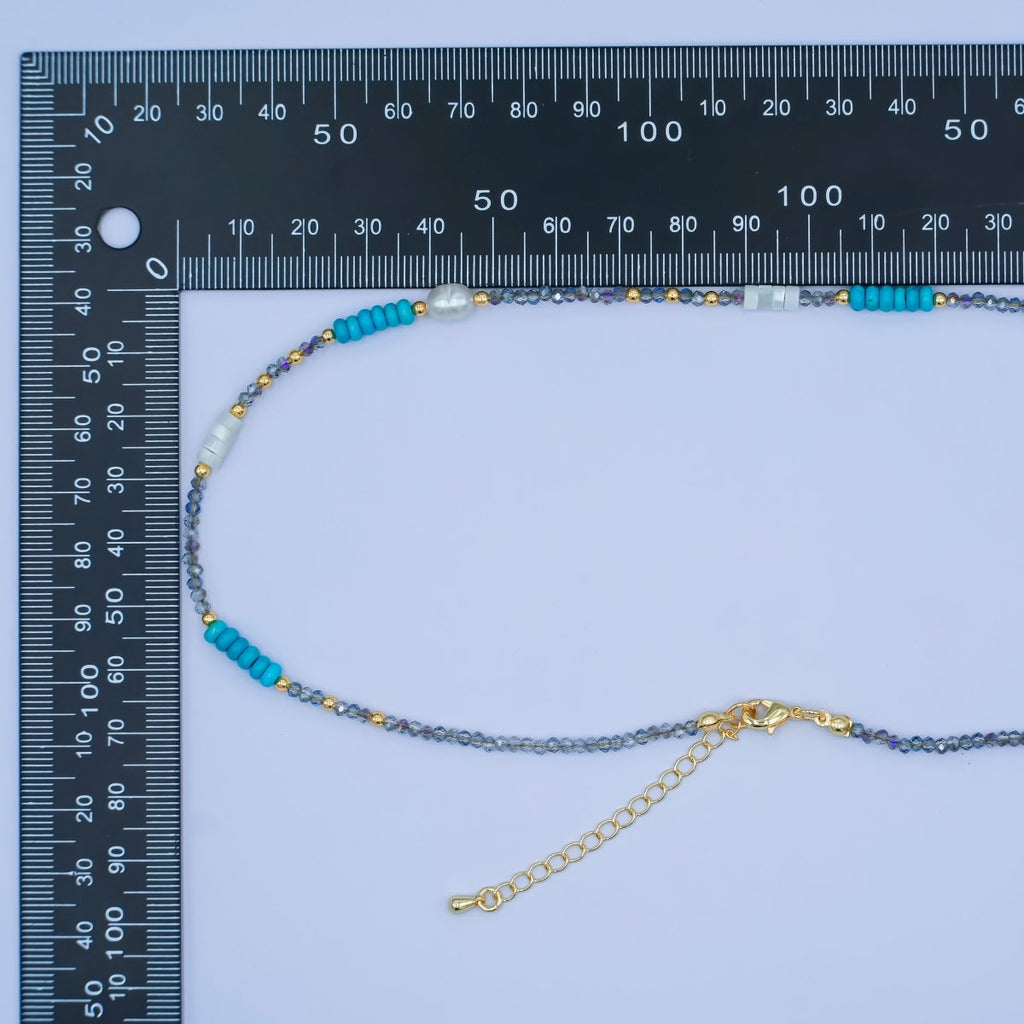 24K Gold plated Blue Turquoise Shell Pearl Gemstone Bead 17 Inch Necklace | WA - 2963 - DLUXCA