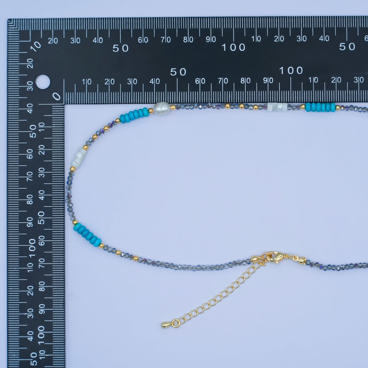 24K Gold plated Blue Turquoise Shell Pearl Gemstone Bead 17 Inch Necklace | WA - 2963 - DLUXCA