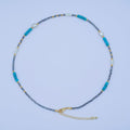 24K Gold plated Blue Turquoise Shell Pearl Gemstone Bead 17 Inch Necklace | WA - 2963 - DLUXCA