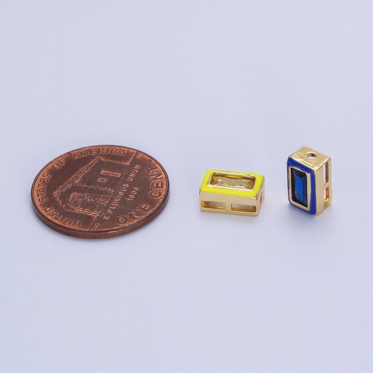 24K Gold plated Blue, Yellow, Clear White, Pink, Purple Baguette Stone Rectangle Enamel Bead | B-165 B-170 B-174 B-175 B-178 - DLUXCA