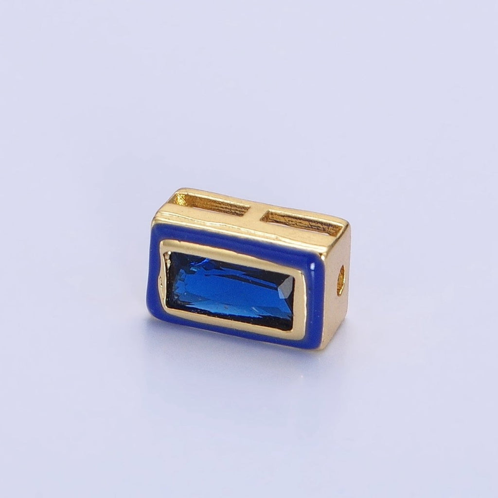 24K Gold plated Blue, Yellow, Clear White, Pink, Purple Baguette Stone Rectangle Enamel Bead | B-165 B-170 B-174 B-175 B-178 - DLUXCA
