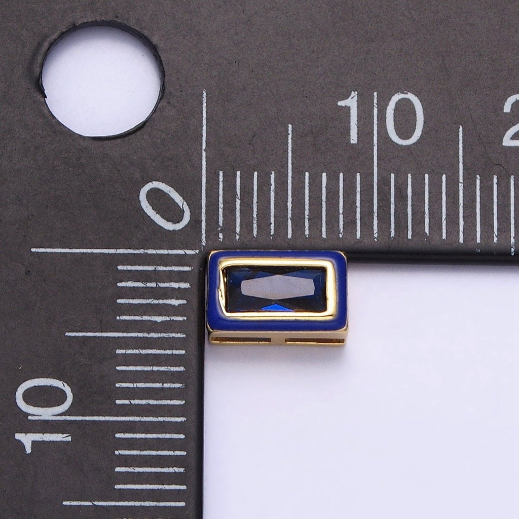 24K Gold plated Blue, Yellow, Clear White, Pink, Purple Baguette Stone Rectangle Enamel Bead | B-165 B-170 B-174 B-175 B-178 - DLUXCA