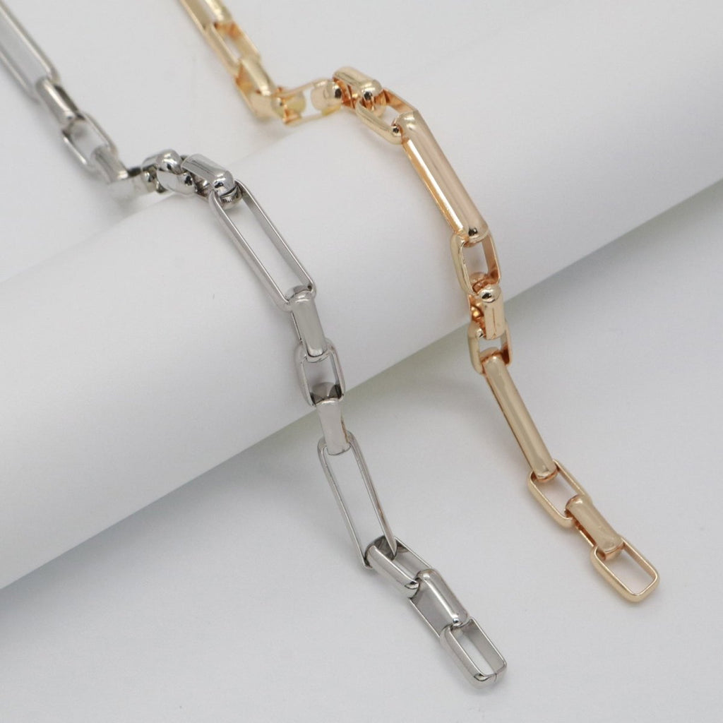 24K Gold plated Bold Gold Shiny Square Paperclip Chain by Yard, Link Cable Rolo Elongate Chain, Wholesale bulk Roll Chain Jewelry Making| ROLL-559 ROLL-560 Clearance Pricing - DLUXCA
