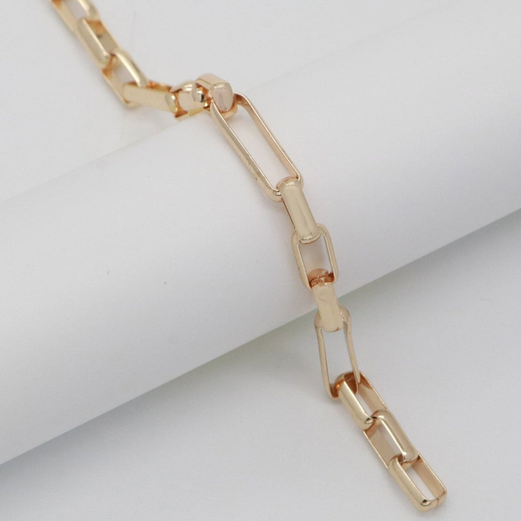 24K Gold plated Bold Gold Shiny Square Paperclip Chain by Yard, Link Cable Rolo Elongate Chain, Wholesale bulk Roll Chain Jewelry Making| ROLL-559 ROLL-560 Clearance Pricing - DLUXCA