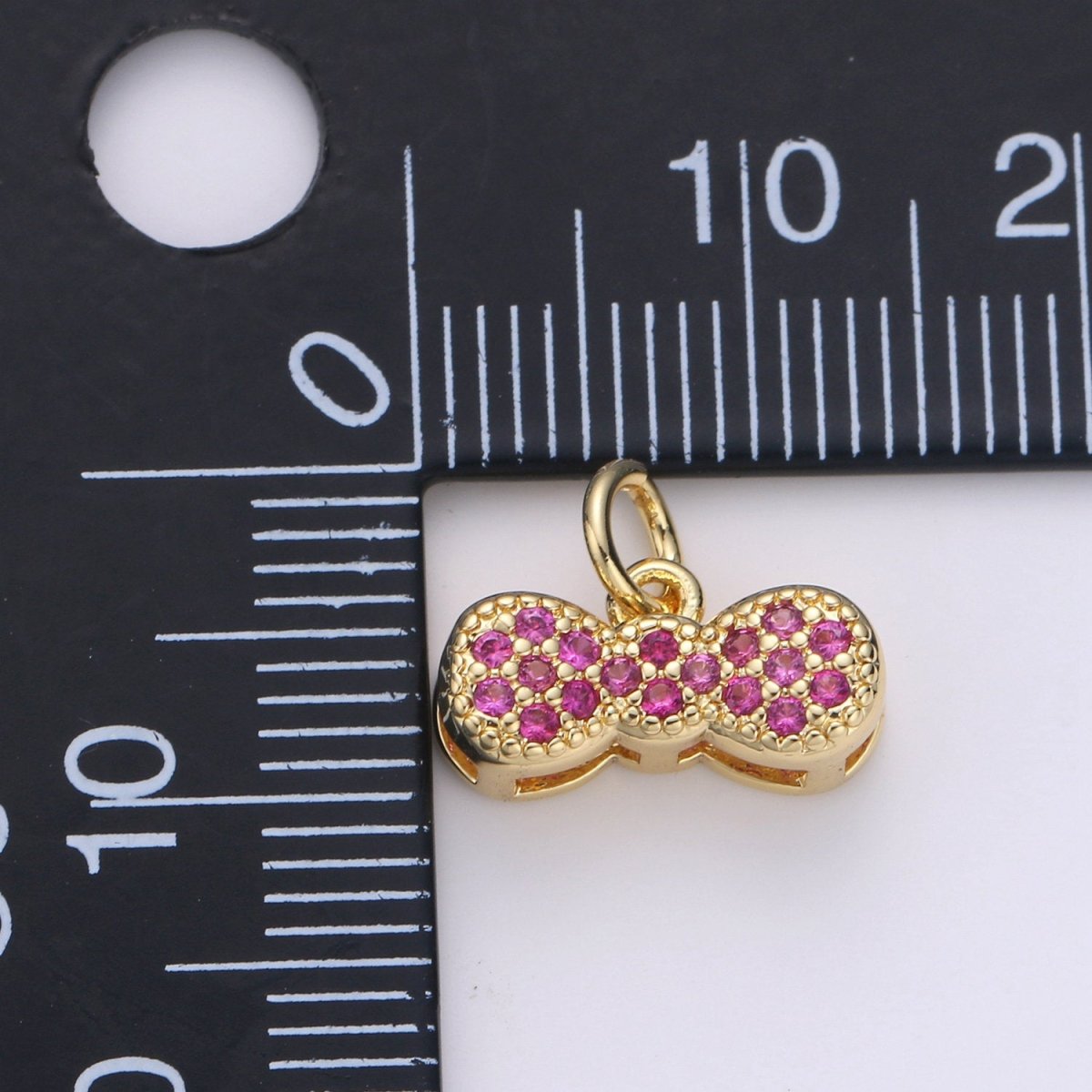 24k Gold plated Bow Charms, Cz Bracelet Charm, Fuschia Micro Pave Bow, Mini Bow Pendant,Cubic Zirconia Charm, gf Charm D-538 - DLUXCA