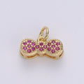 24k Gold plated Bow Charms, Cz Bracelet Charm, Fuschia Micro Pave Bow, Mini Bow Pendant,Cubic Zirconia Charm, gf Charm D-538 - DLUXCA