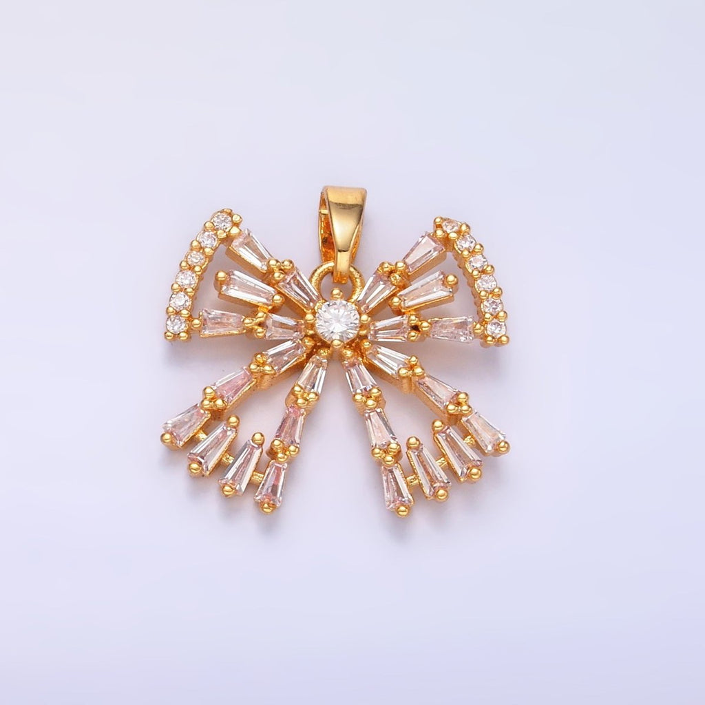 24K Gold plated Bow Ribbon Baguette Micro Paved CZ Pendant | AA1437 