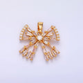 24K Gold plated Bow Ribbon Baguette Micro Paved CZ Pendant | AA1437 