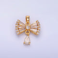 24K Gold plated Bow Ribbon Teardrop Baguette CZ Micro Paved Drop Pendant | AA1436 - DLUXCA