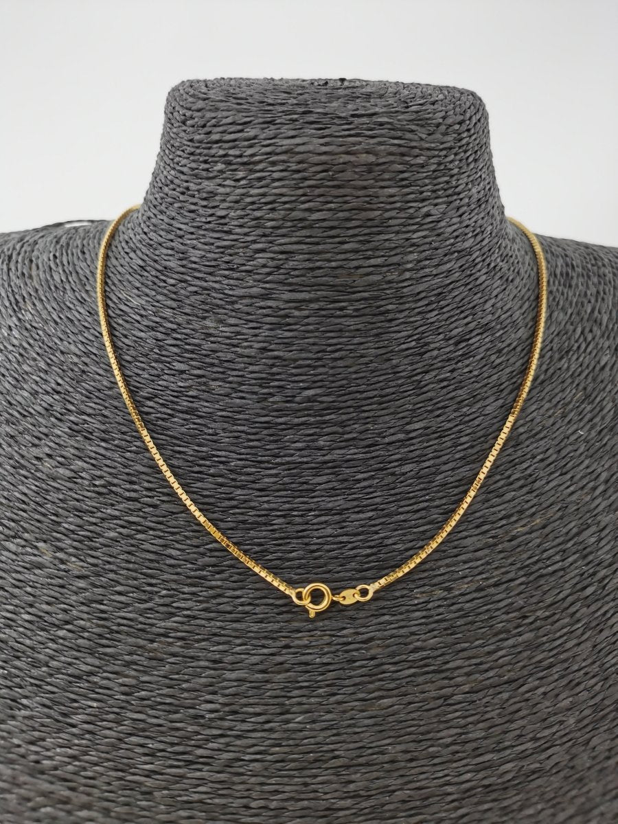 24K Gold plated Box Chain Necklace, 17.5 inch Box Finished Necklace For Jewelry Making, Dainty 1.1mm Box Necklace w/ Spring Ring | CN-294 - DLUXCA