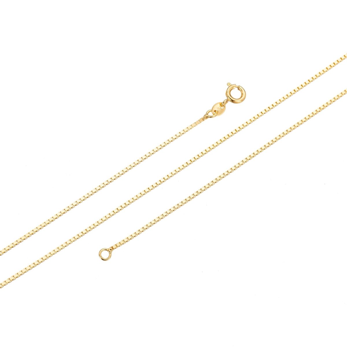 24K Gold plated Box Chain Necklace, 17.5 inch Box Finished Necklace For Jewelry Making, Dainty 1.1mm Box Necklace w/ Spring Ring | CN-294 - DLUXCA