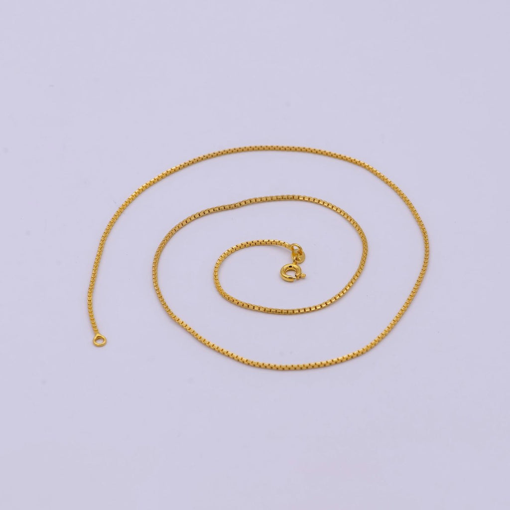 24k Gold plated Box Chain Necklace, 18 Inch, 1mm Gold Chain, Box Link Chain For Women Men | WA-530 Clearance Pricing - DLUXCA