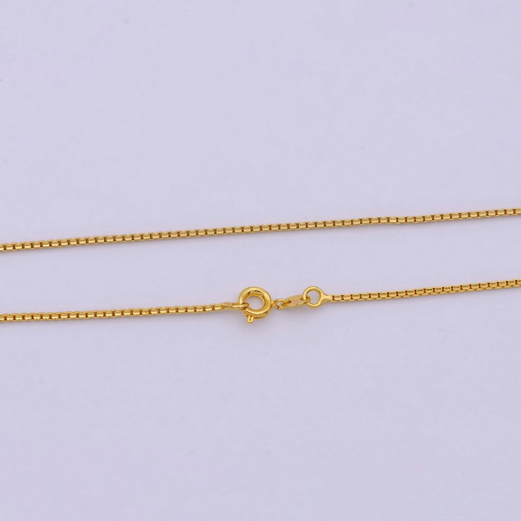 24k Gold plated Box Chain Necklace, 18 Inch, 1mm Gold Chain, Box Link Chain For Women Men | WA-530 Clearance Pricing - DLUXCA
