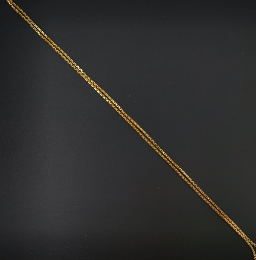 24K Gold plated Box Chain Necklace, 19.6" Box Finished Chain For Jewelry Making, Dainty 1mm Box Necklace w/ Spring Ring | CN-593 - DLUXCA