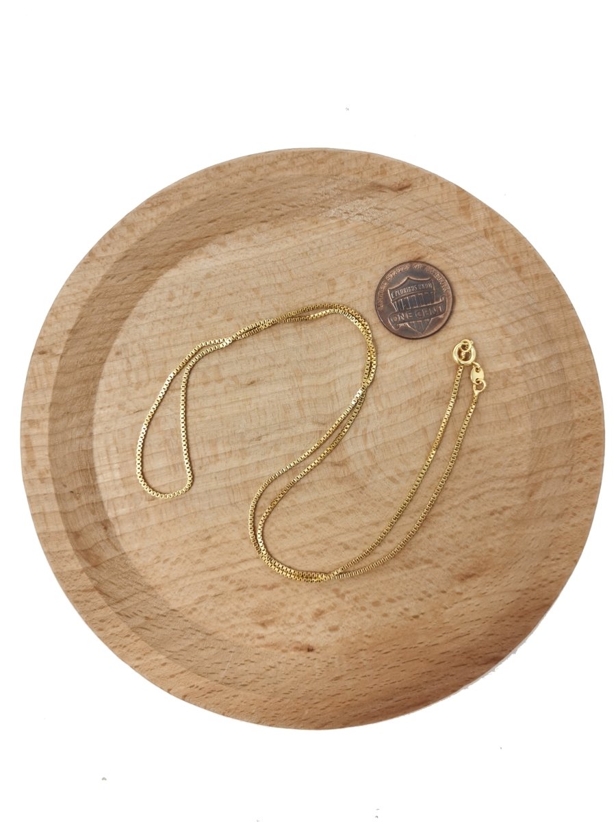 24K Gold plated Box Chain Necklace, 19.6" Box Finished Chain For Jewelry Making, Dainty 1mm Box Necklace w/ Spring Ring | CN-593 - DLUXCA