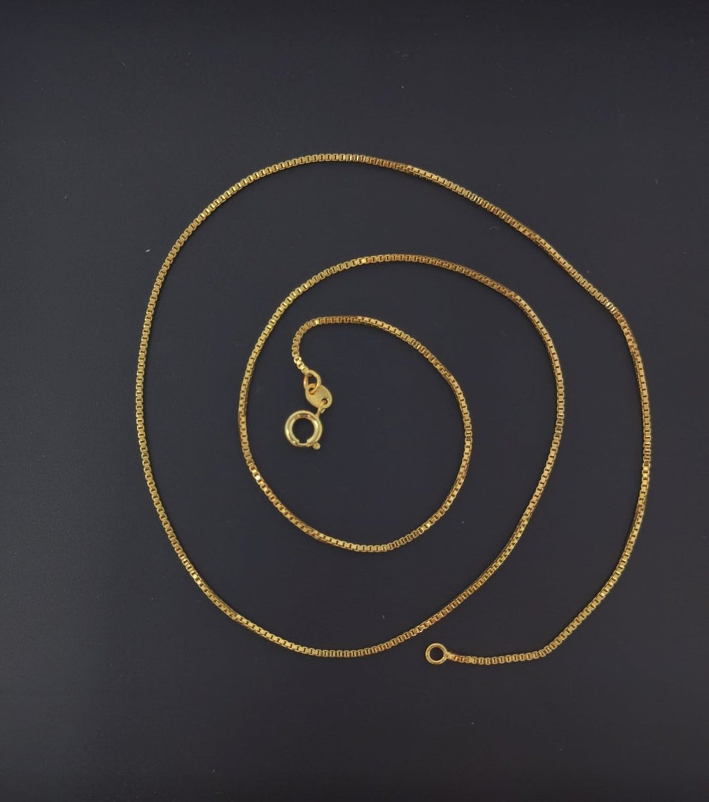 24K Gold plated Box Chain Necklace, 19.6" Box Finished Chain For Jewelry Making, Dainty 1mm Box Necklace w/ Spring Ring | CN-593 - DLUXCA