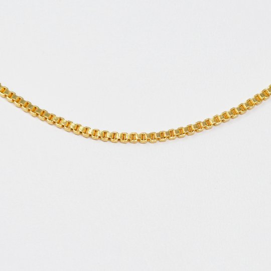24K Gold plated Box Chain Necklace, Dainty 1.5mm Box Chain, 19.9 inches Box Necklace w/ Spring Rings | CN-994 Clearance Pricing - DLUXCA