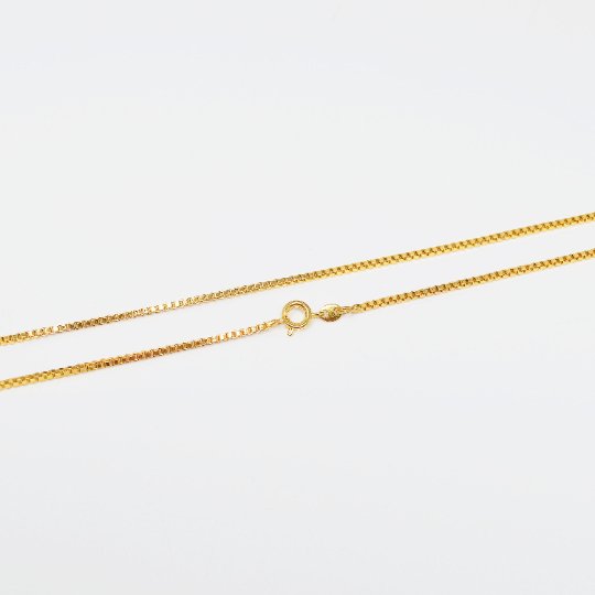 24K Gold plated Box Chain Necklace, Dainty 1.5mm Box Chain, 19.9 inches Box Necklace w/ Spring Rings | CN-994 Clearance Pricing - DLUXCA