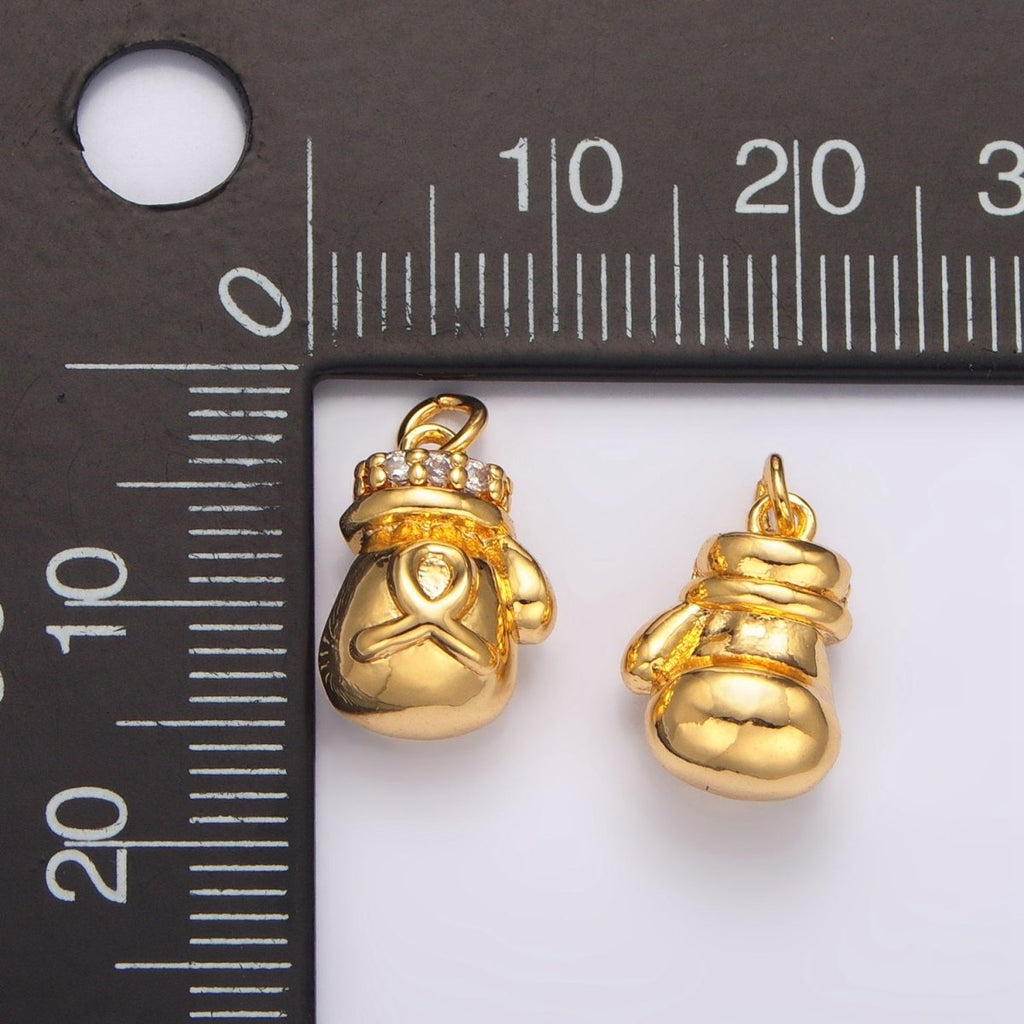 24K Gold plated Boxing Glove Micro Paved CZ Multidimensional Charm | W100 - DLUXCA