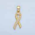 24K Gold plated Breast Cancer Awareness Ribbon Pink Micro Paved CZ Pendant | I499 - DLUXCA
