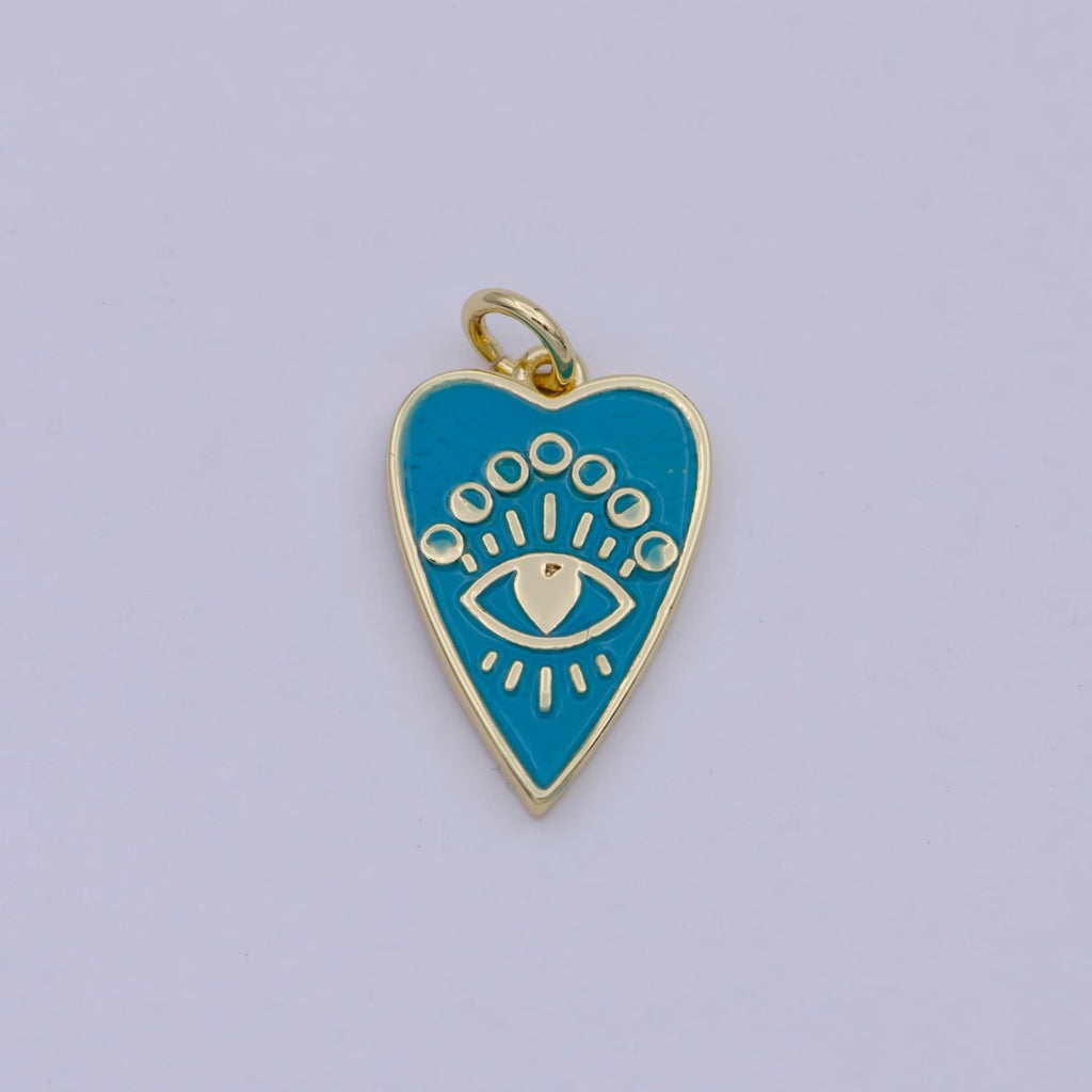 24k Gold plated Bright Eye charm, Heart Charm, Eye Charm, Light Blie Charm, For Charm Bracelets, For Necklace Pendants E-579 - DLUXCA