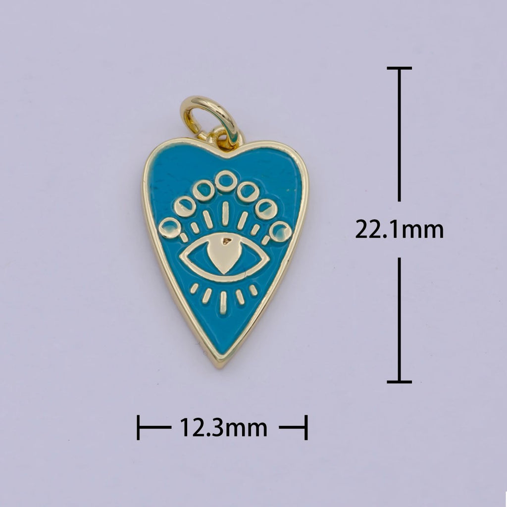 24k Gold plated Bright Eye charm, Heart Charm, Eye Charm, Light Blie Charm, For Charm Bracelets, For Necklace Pendants E-579 - DLUXCA