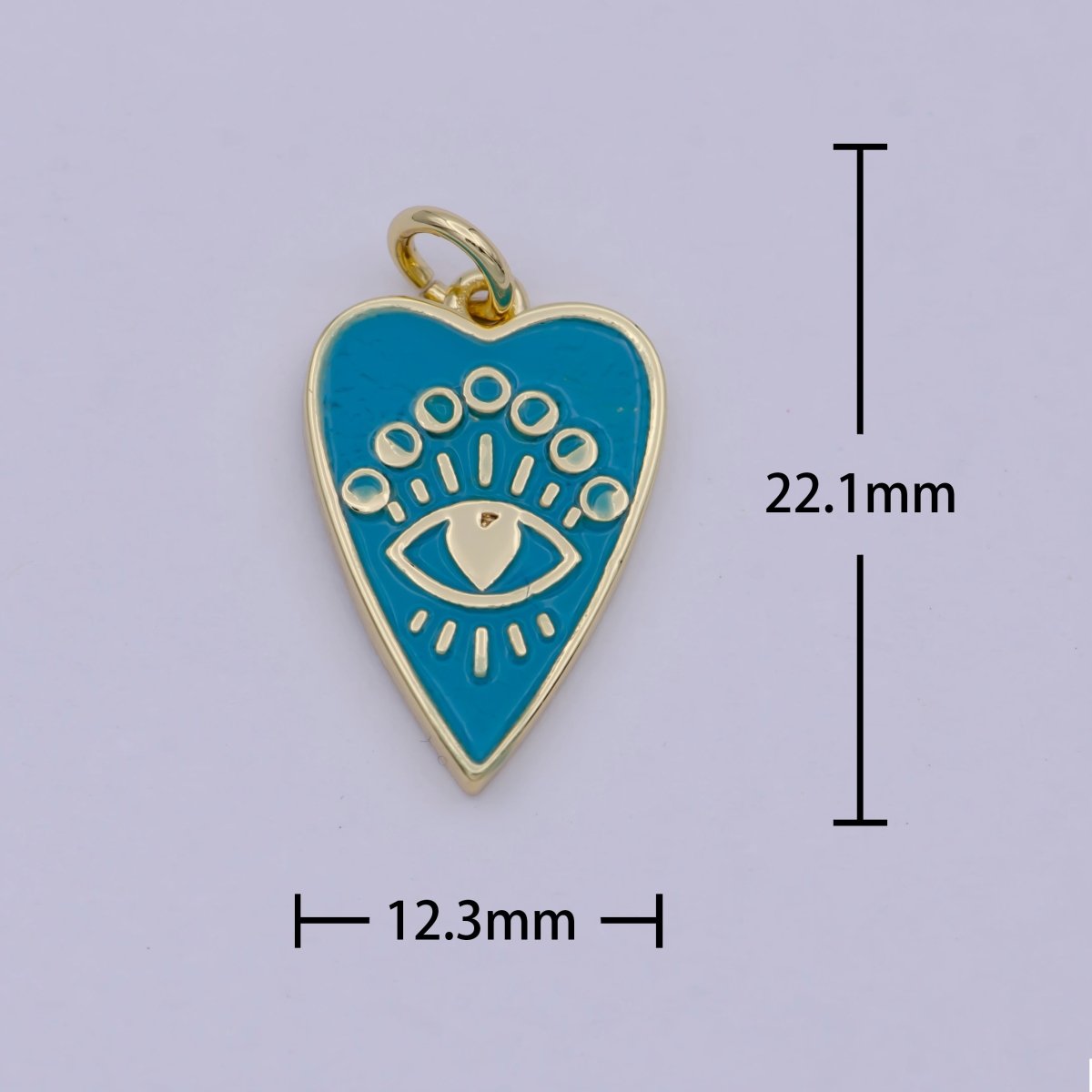 24k Gold plated Bright Eye charm, Heart Charm, Eye Charm, Light Blie Charm, For Charm Bracelets, For Necklace Pendants E-579 - DLUXCA
