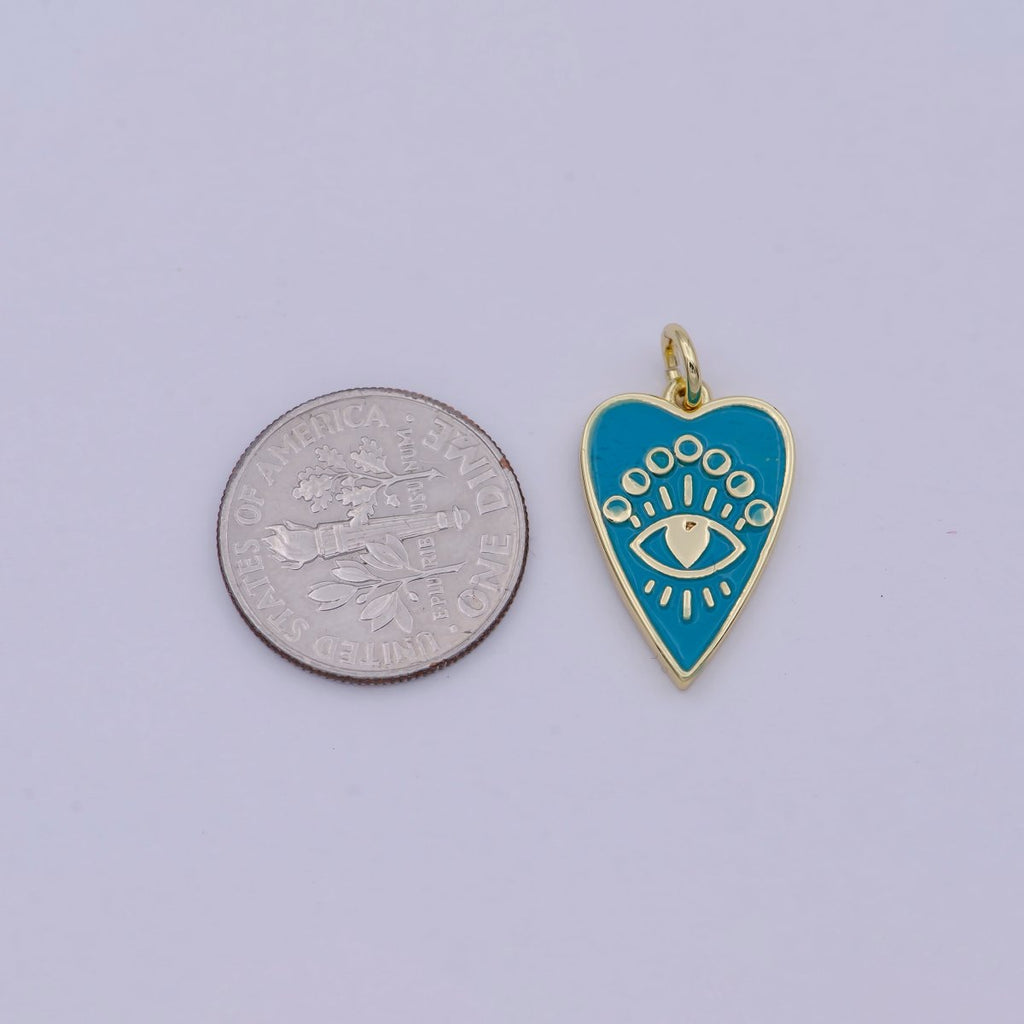 24k Gold plated Bright Eye charm, Heart Charm, Eye Charm, Light Blie Charm, For Charm Bracelets, For Necklace Pendants E-579 - DLUXCA