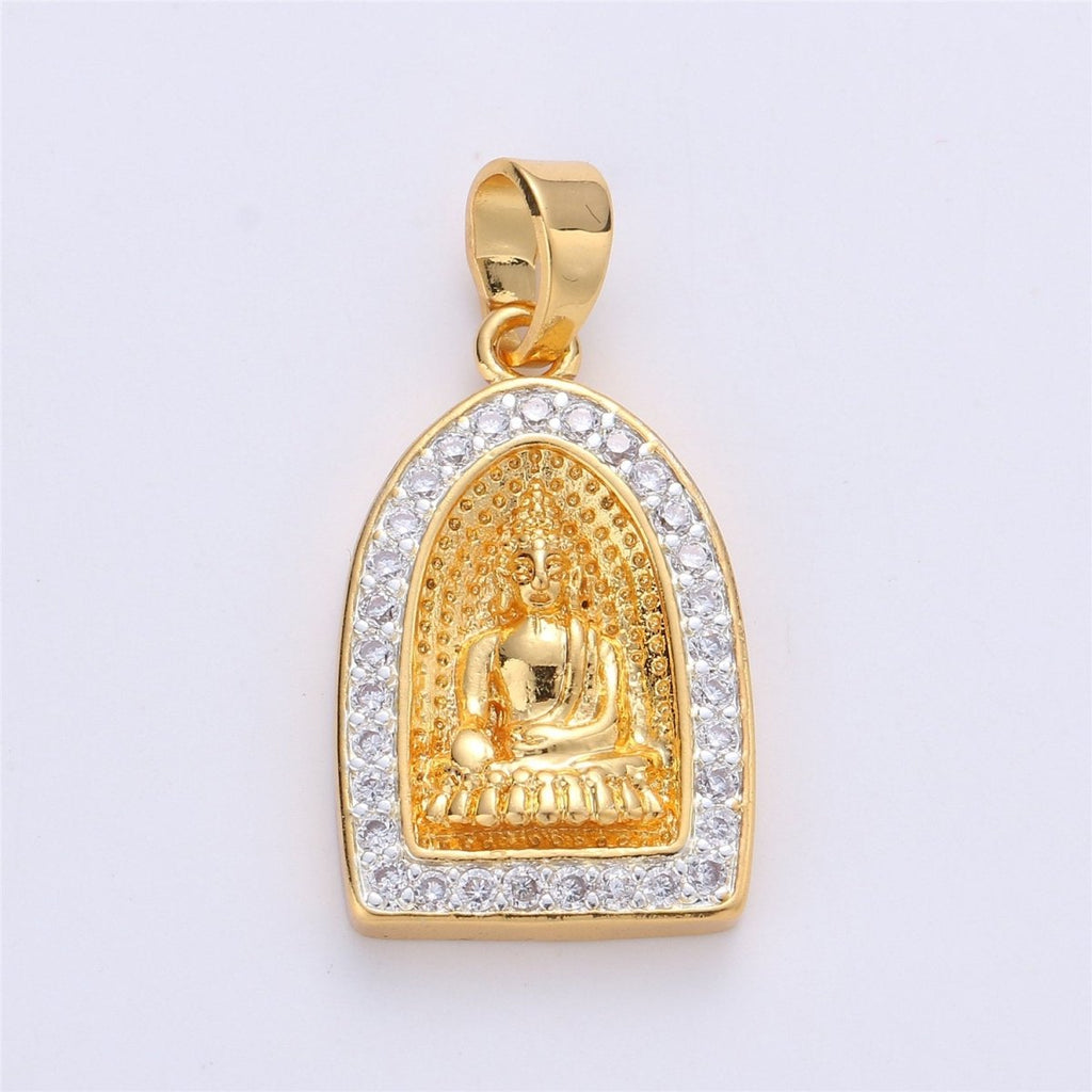 24K Gold plated Buddha Pendant Micro Pave Meditate Buddha Charm Religious Jewelry Making Supply Yoga Jewelry I-182 - DLUXCA