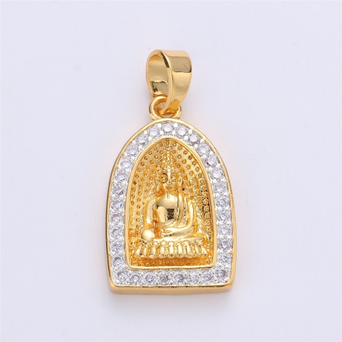 24K Gold plated Buddha Pendant Micro Pave Meditate Buddha Charm Religious Jewelry Making Supply Yoga Jewelry I-182 - DLUXCA