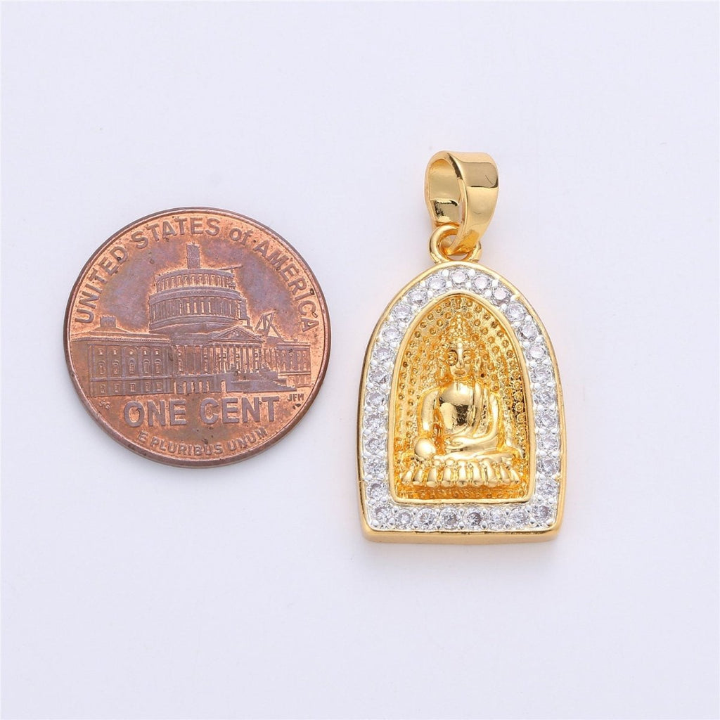 24K Gold plated Buddha Pendant Micro Pave Meditate Buddha Charm Religious Jewelry Making Supply Yoga Jewelry I-182 - DLUXCA