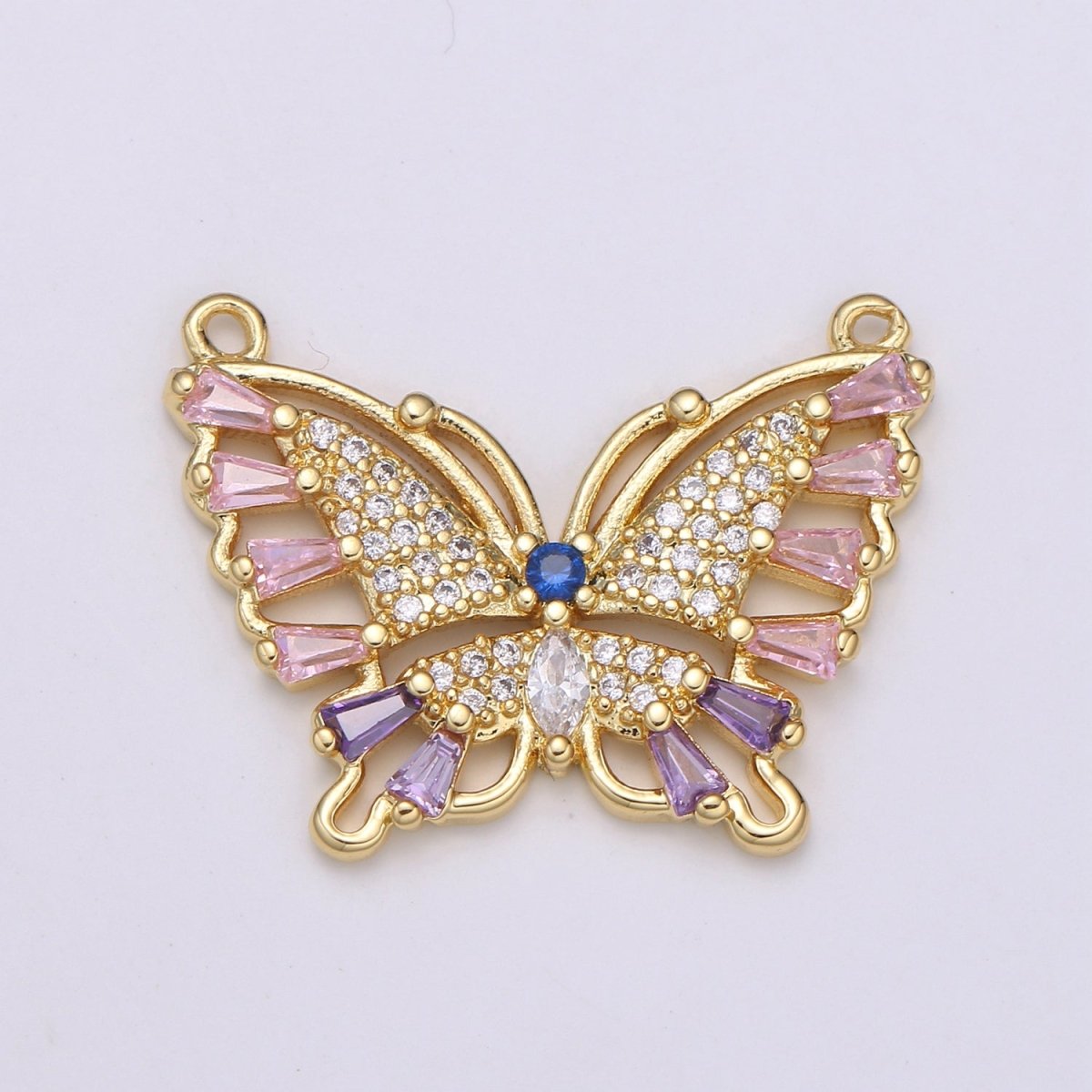 24K Gold plated Butterfly Charm Connector Pink Mariposa Butterfly Charm Micro Pave CZ Butterfly Charm Cubic Pendant for Necklace Component F-555 - DLUXCA